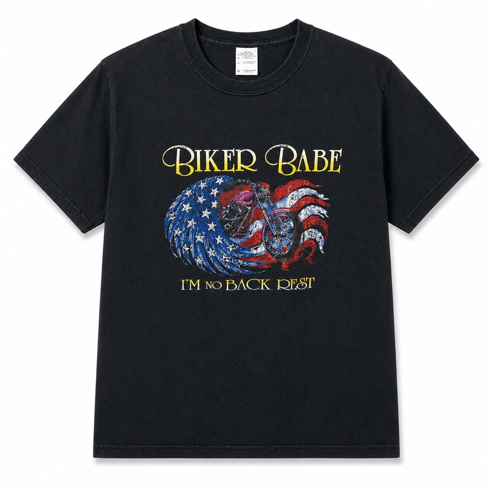 Biker Babe Graphic Tee Medium Vintage Style Motorcycle USA Eagle Shirt